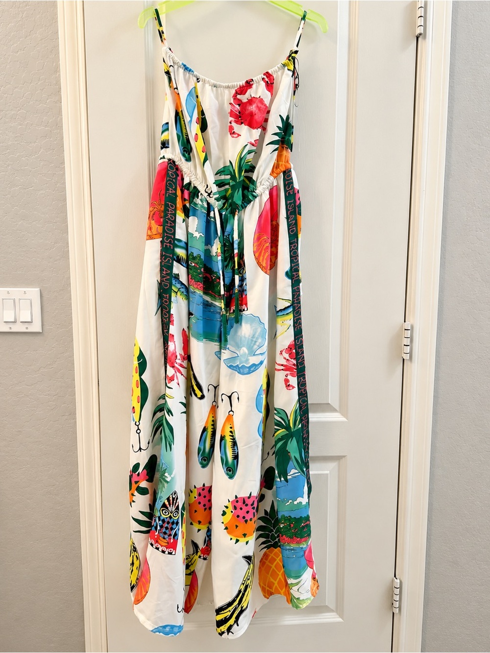 White Tropical Print Sleeveless Jumpsuit Romper with Drawstring Waist
